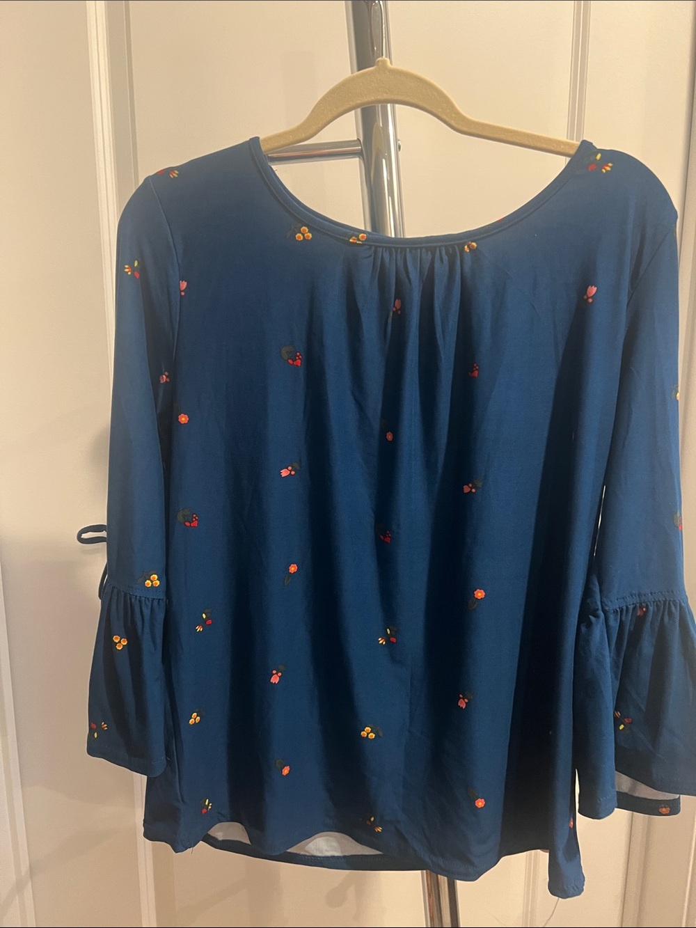 Jon & Anna Deep Blue Floral Embroidered Bell-Sleeve Blouse